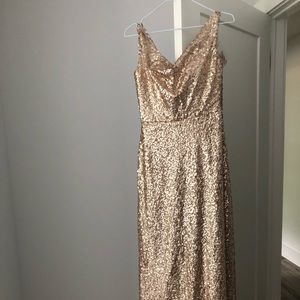 Full length, rose gold sequin bridesmaid dress!